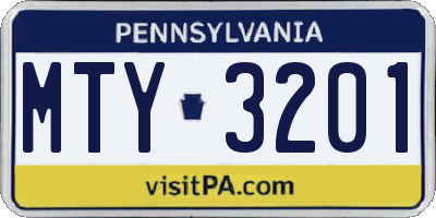 PA license plate MTY3201