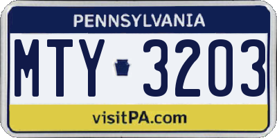 PA license plate MTY3203