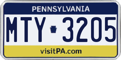 PA license plate MTY3205