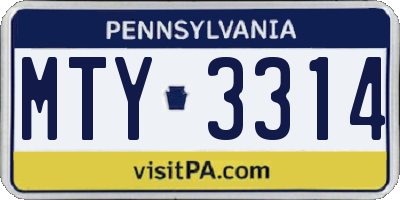 PA license plate MTY3314