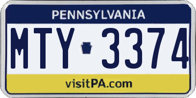 PA license plate MTY3374
