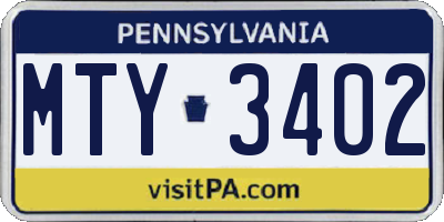 PA license plate MTY3402