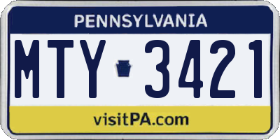 PA license plate MTY3421