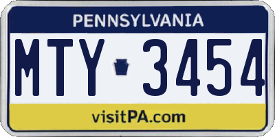 PA license plate MTY3454