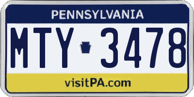 PA license plate MTY3478