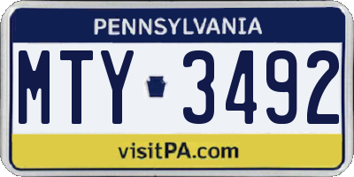 PA license plate MTY3492