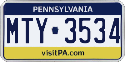 PA license plate MTY3534
