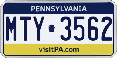 PA license plate MTY3562