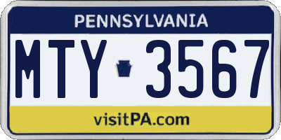 PA license plate MTY3567
