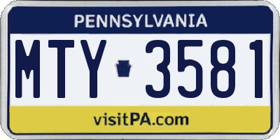 PA license plate MTY3581