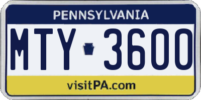 PA license plate MTY3600
