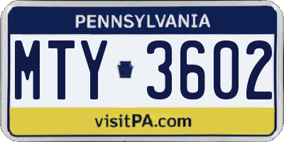 PA license plate MTY3602