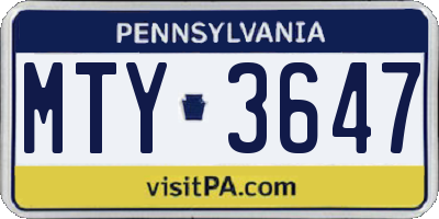 PA license plate MTY3647