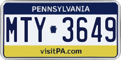 PA license plate MTY3649