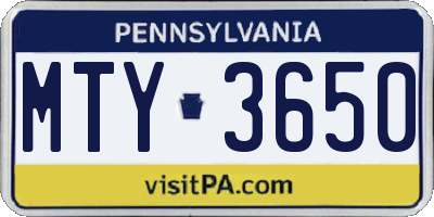 PA license plate MTY3650