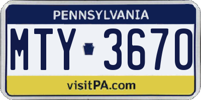 PA license plate MTY3670