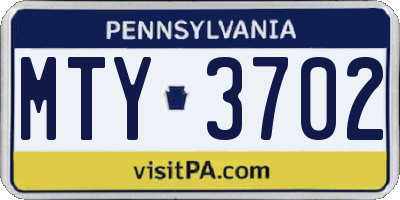 PA license plate MTY3702