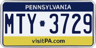 PA license plate MTY3729