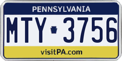 PA license plate MTY3756
