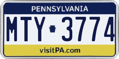 PA license plate MTY3774
