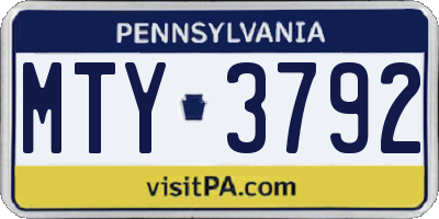 PA license plate MTY3792