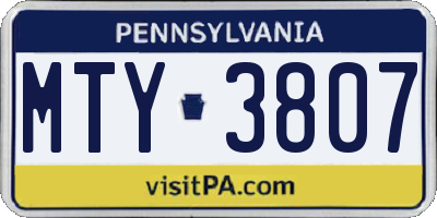 PA license plate MTY3807