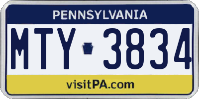 PA license plate MTY3834