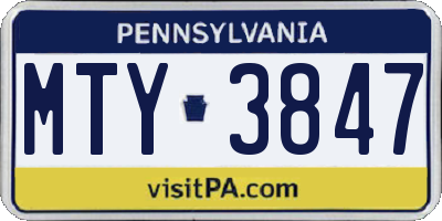 PA license plate MTY3847