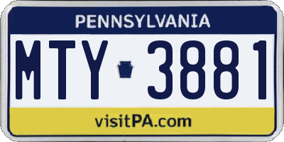 PA license plate MTY3881