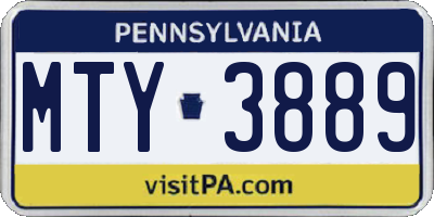 PA license plate MTY3889