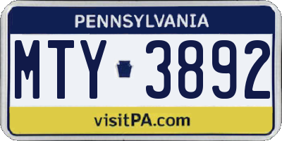 PA license plate MTY3892