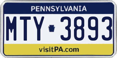 PA license plate MTY3893