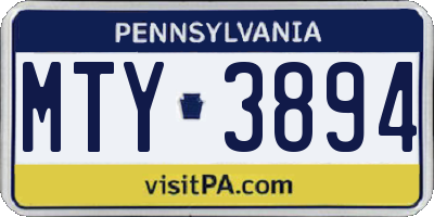 PA license plate MTY3894