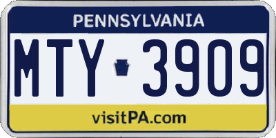 PA license plate MTY3909