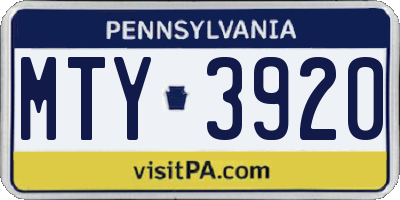 PA license plate MTY3920