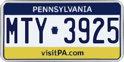 PA license plate MTY3925