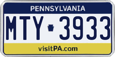 PA license plate MTY3933