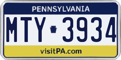 PA license plate MTY3934