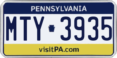 PA license plate MTY3935