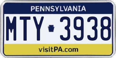 PA license plate MTY3938