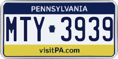 PA license plate MTY3939