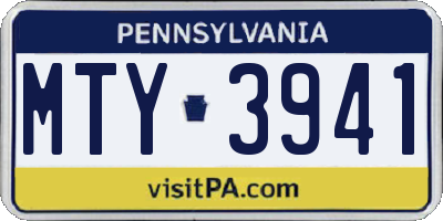 PA license plate MTY3941