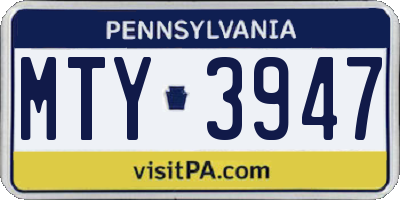 PA license plate MTY3947