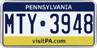 PA license plate MTY3948
