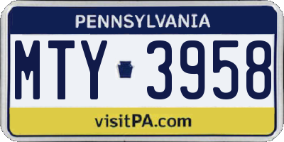 PA license plate MTY3958