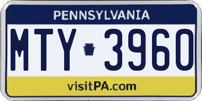 PA license plate MTY3960