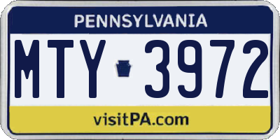 PA license plate MTY3972