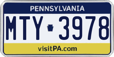 PA license plate MTY3978