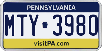 PA license plate MTY3980