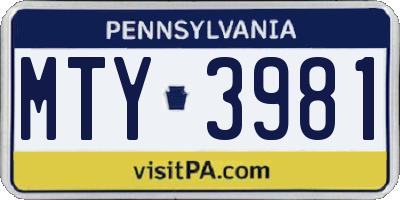 PA license plate MTY3981